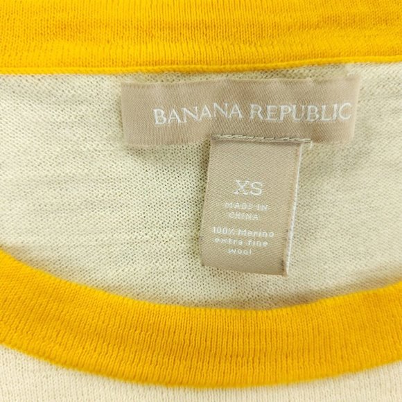 Banana Republic Sweater Womens Extra Small Yellow Striped 100% Merino Wool - Picture 3 of 9